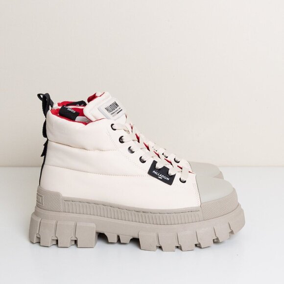 Palladium Revolt Boot Overcush Chunky Platform Combat Quilted Almond Milk Cream - Picture 4 of 13
